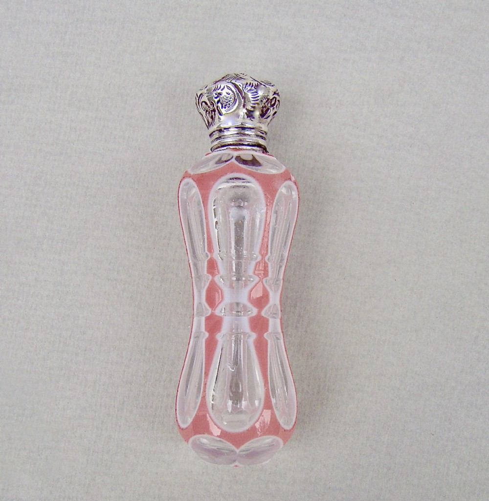 RARE 19TH C. SILVER & BOHEMIAN TRIPLE CASED GLASS SCENT BOTTLE, CIRCA 1880