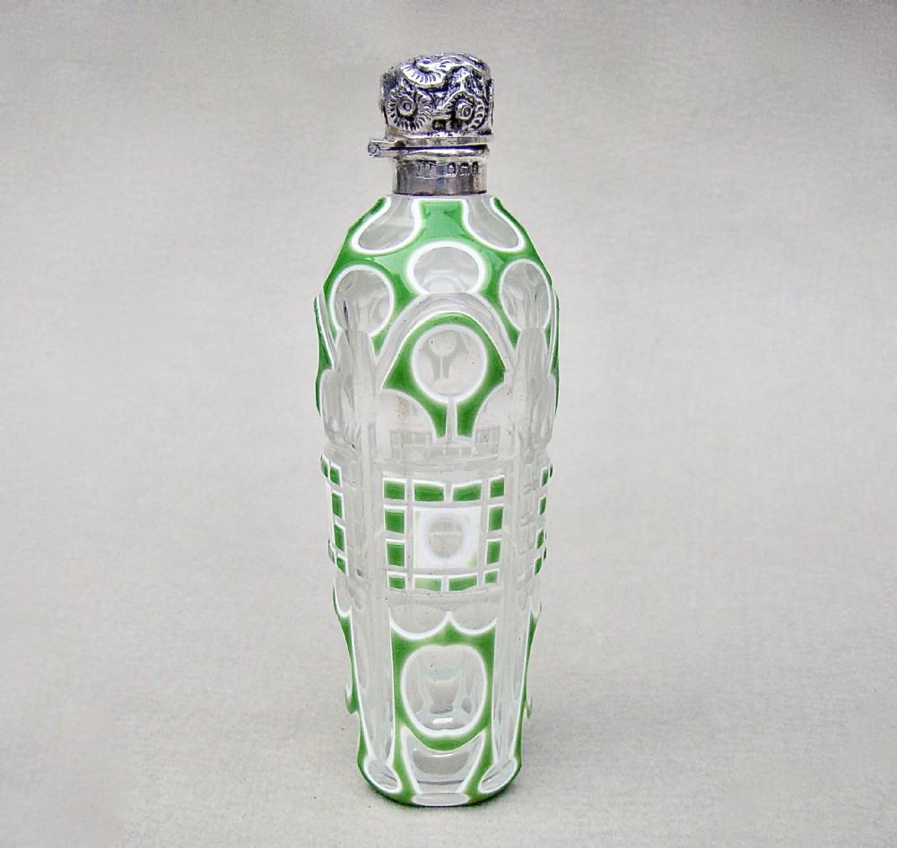 FABULOUS EDWARDIAN SILVER & BOHEMIAN TRIPLE CASED GLASS SCENT BOTTLE BY CHARLES MAY, BIRMINGHAM 1905