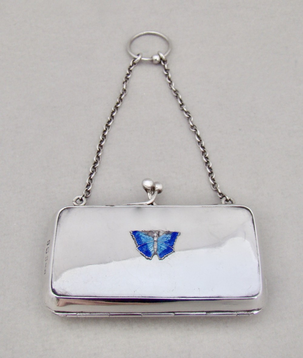 UNUSUAL GEORGE V SILVER COCKTAIL PURSE BY HENRY CLIFFORD DAVIS, BIRMINGHAM 1917