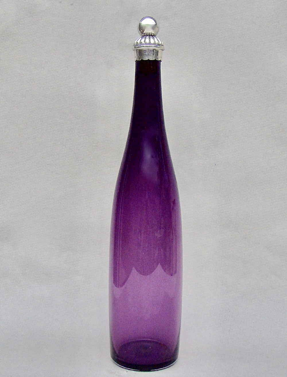 RARE VICTORIAN SILVER MOUNTED AMETHYST GLASS DECANTER BY THOMAS STAPLETON, LONDON 1889
