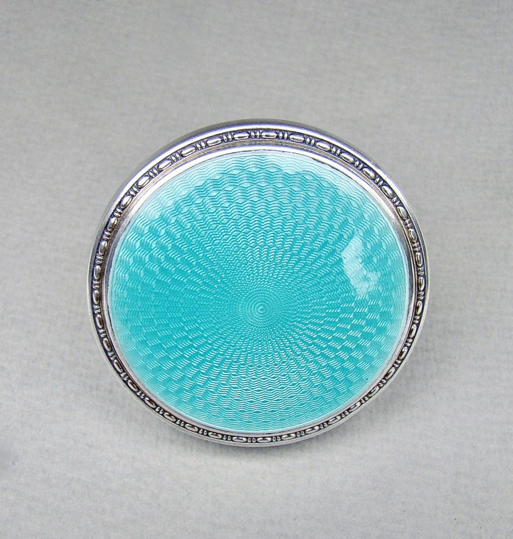 FABULOUS ART DECO SILVER AND GUILLOCHE ENAMEL COMPACT BY CRISFORD & NORRIS, BIRMINGHAM 1931