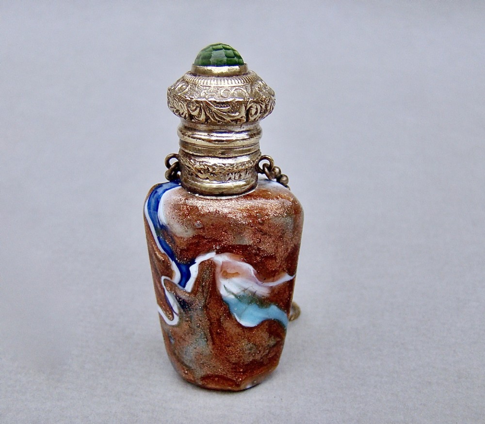 RARE MURANO AVENTURINE GLASS PERFUME BOTTLE, CIRCA 1850