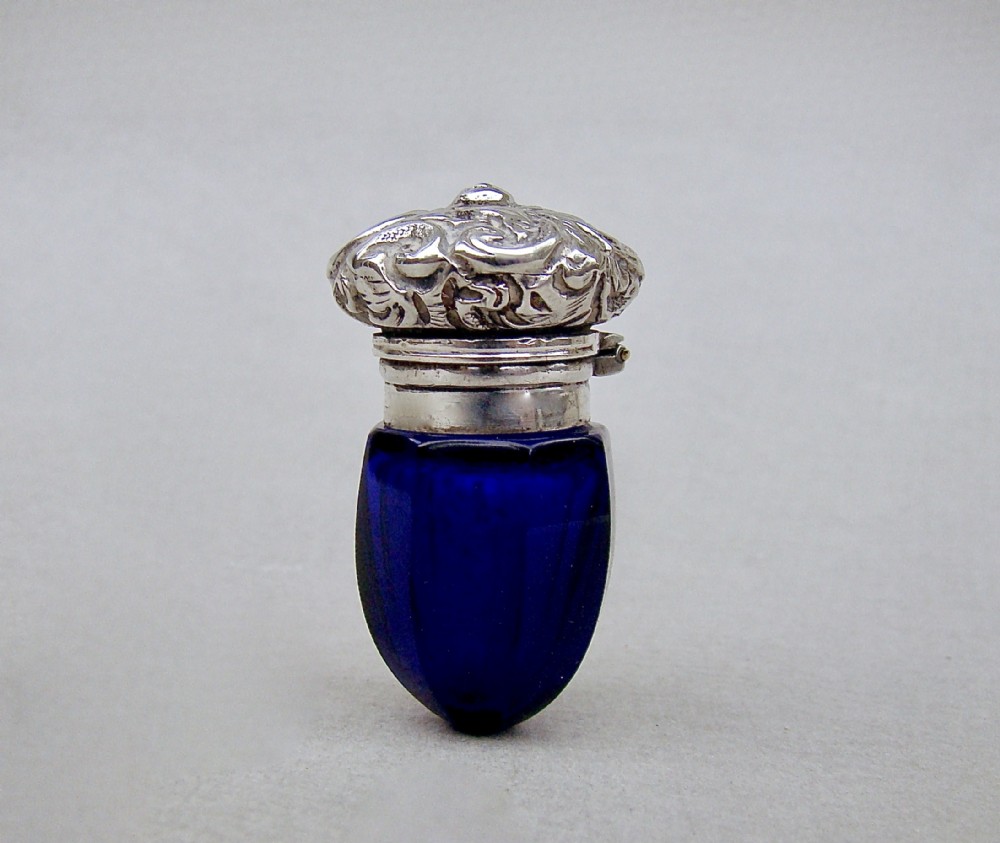 VICTORIAN SILVER & BLUE GLASS 