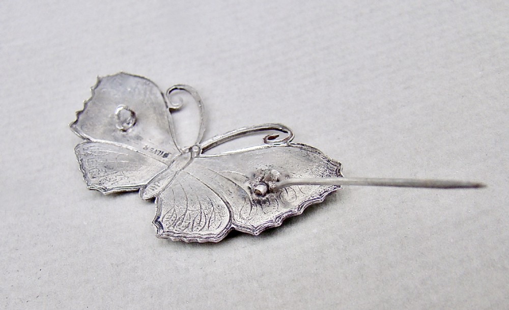 SUPERB SCANDINAVIAN STERLING SILVER & GUILLOCHE ENAMEL BUTTERFLY BROOCH, CIRCA 1930
 View IV