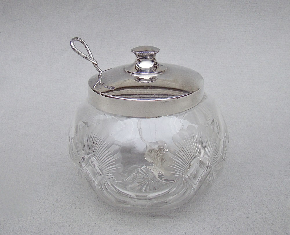 FABULOUS ART DECO SILVER MOUNTED PRESERVE JAR BY THE COOPER BROTHERS, SHEFFIELD 1921