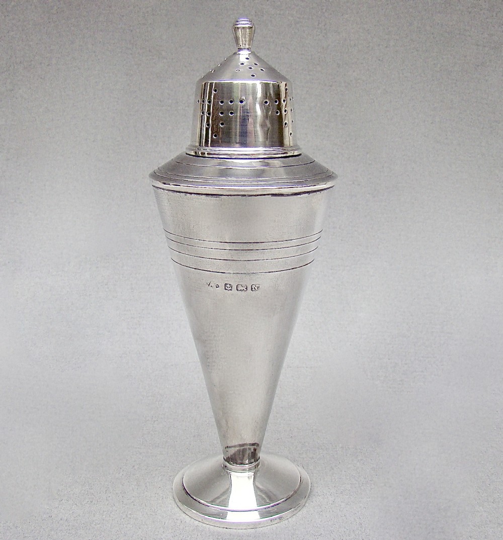 ELEGANT ART DECO SILVER SUGAR CASTER BY THE ADIE BROTHERS, BIRMINGHAM 1937