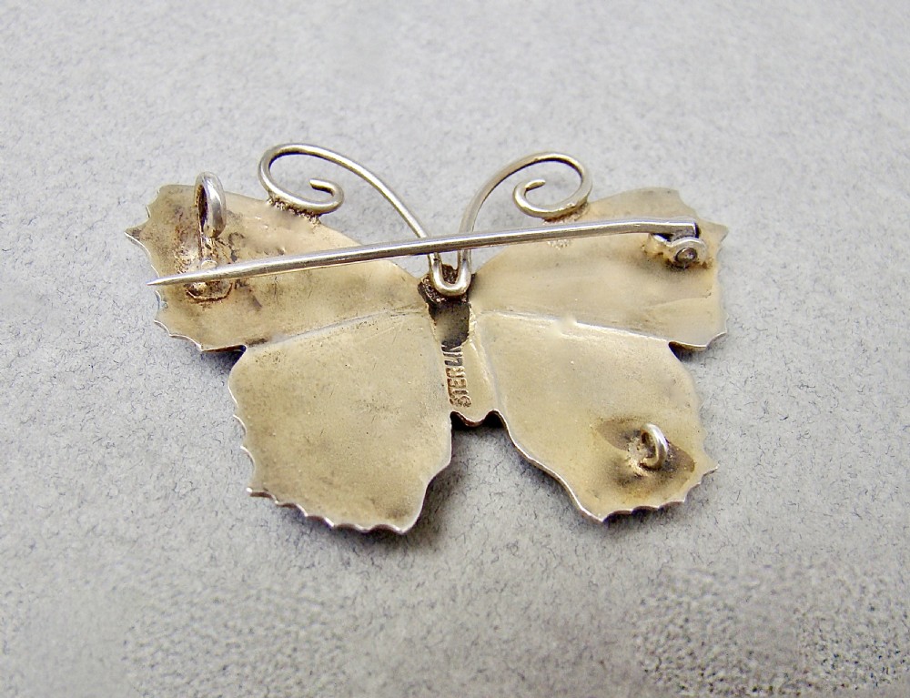 SUPERB SCANDINAVIAN STERLING SILVER & GUILLOCHE ENAMEL BUTTERFLY BROOCH, CIRCA 1930
 View III