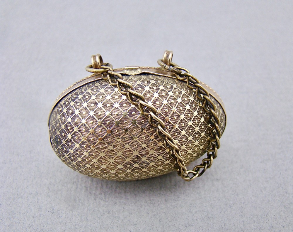 EXQUISITE CHARLES HORNER SILVER THIMBLE CASED IN ORMULU CHATELAINE EGG-SHAPED HOLDER
 View III