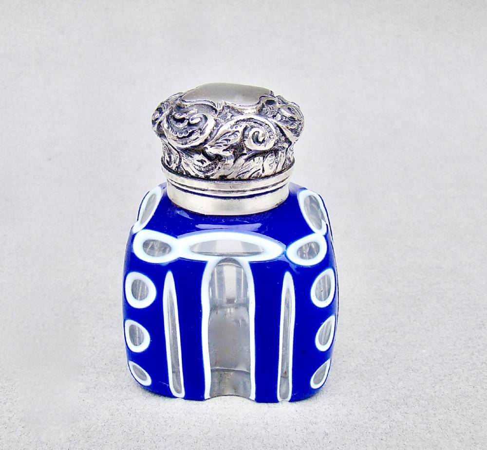 VICTORIAN SILVER & BOHEMIAN TRIPLE CASED GLASS SCENT BOTTLE BY THE MOUSLEY BROTHERS, BIRMINGHAM 1895