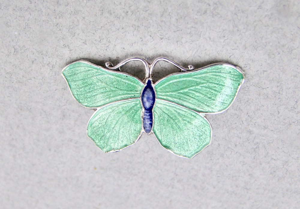 ART DECO SILVER & GREEN ENAMEL BUTTERFLY BROOCH BY JOHN ATKINS, CIRCA 1930
