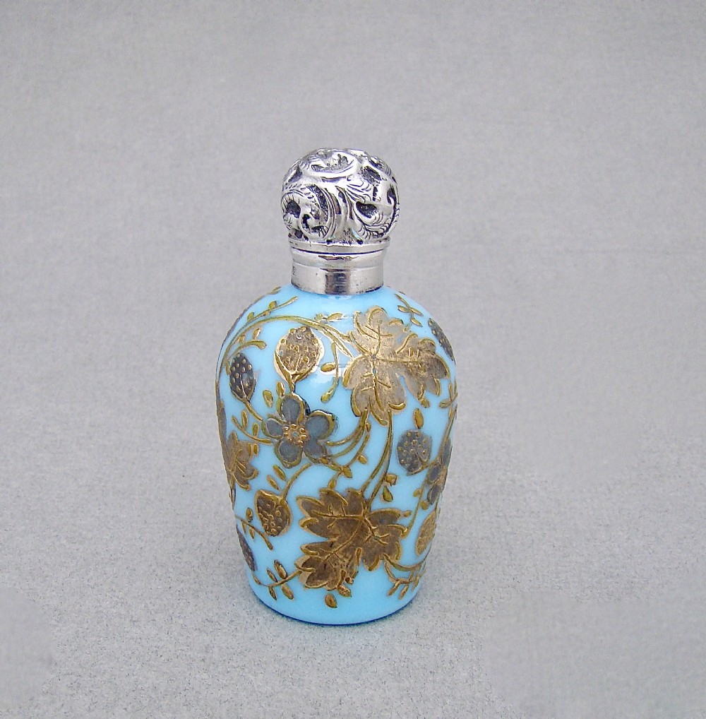 DELIGHTFUL EDWARDIAN SILVER MOUNTED MOSER GLASS SCENT BOTTLE BY GRIFFITH & CO, BIRMINGHAM 1905