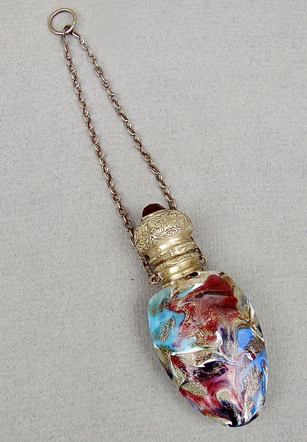 RARE 19TH C. VENETIAN MURRINE GLASS CHATELAINE SCENT BOTTLE, CIRCA 1850