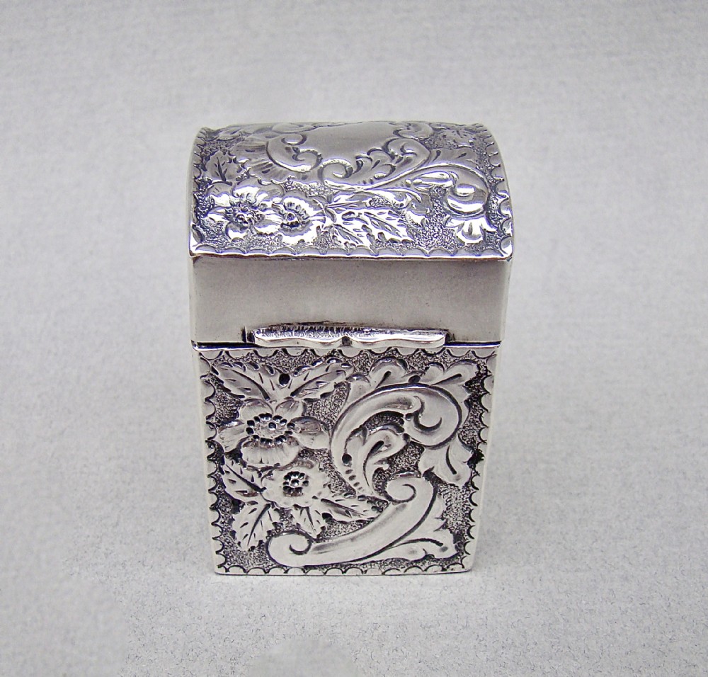 MINIATURE VICTORIAN SILVER PATIENCE CARD BOX BY NATHAN & HAYES, BIRMINGHAM 1898