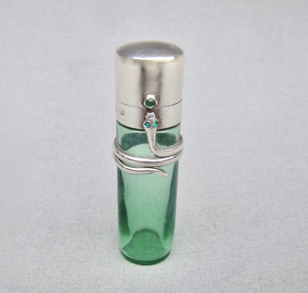 RARE VICTORIAN SILVER SNAKE SCENT BOTTLE BY LEVI & SALAMAN, BIRMINGHAM 1897