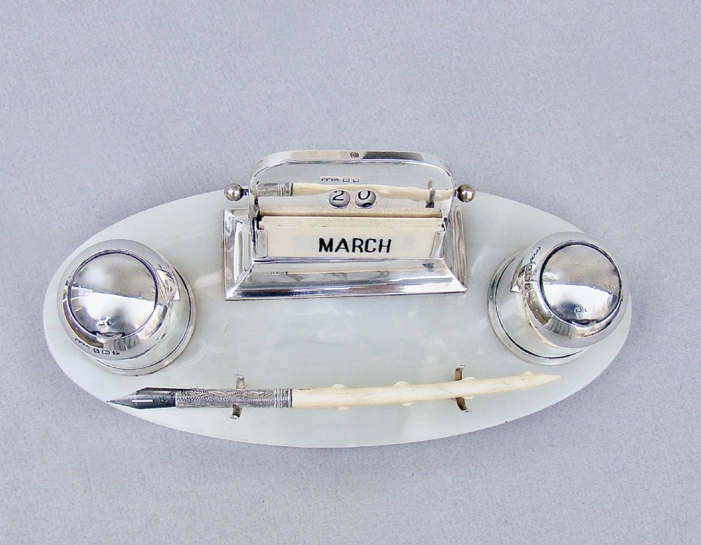 FABULOUS ART DECO SILVER DESK INKSTAND & PERPETUAL CALENDAR BY THE WILMOT MANUFACTURING CO, BIRMINGHAM 1923 View VIII