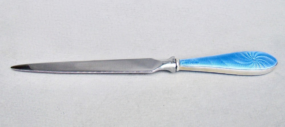ART DECO SILVER & ENAMEL HANDLED LETTER OPENER BY W.I. BROADWAY & CO BIRMINGHAM 1929
 View II