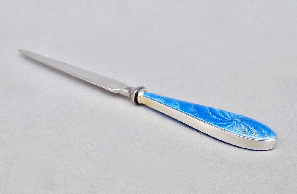 ART DECO SILVER & ENAMEL HANDLED LETTER OPENER BY W.I. BROADWAY & CO BIRMINGHAM 1929
 View III