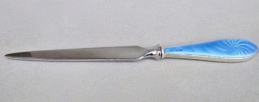 ART DECO SILVER & ENAMEL HANDLED LETTER OPENER BY W.I. BROADWAY & CO BIRMINGHAM 1929
 View VI