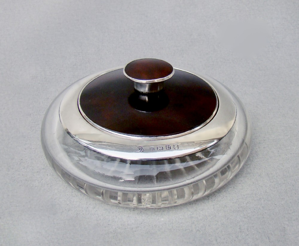 ELEGANT ART DECO SILVER & TORTOISESHELL DRESSING TABLE JAR BY THE ADIE BROTHERS, BIRMINGHAM 1936
