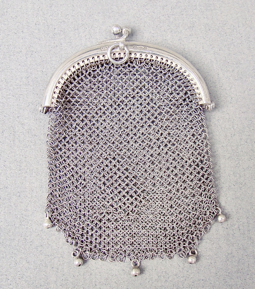 SILVER MESH CHATELAINE COIN PURSE BY COHEN & CHARLES, IMPORT MARKS FOR LONDON 1916