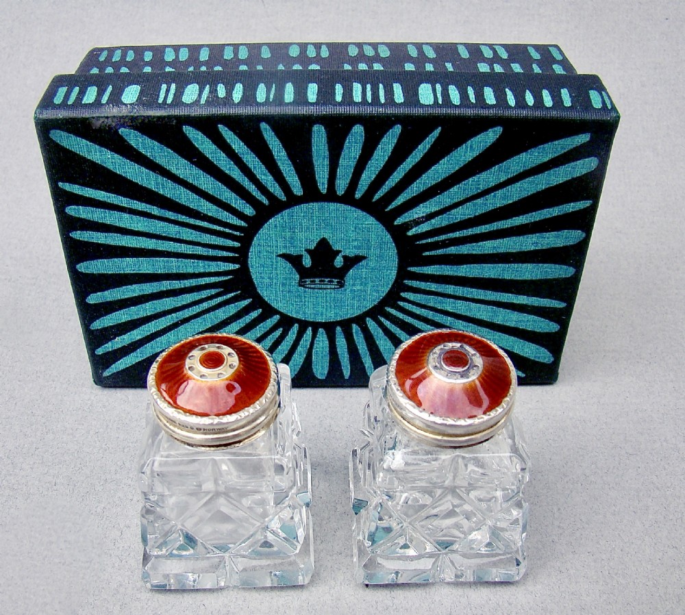 CASED PAIR OF NORWEGIAN ART DECO SILVER GILT AND ENAMEL, CIRCA 1930