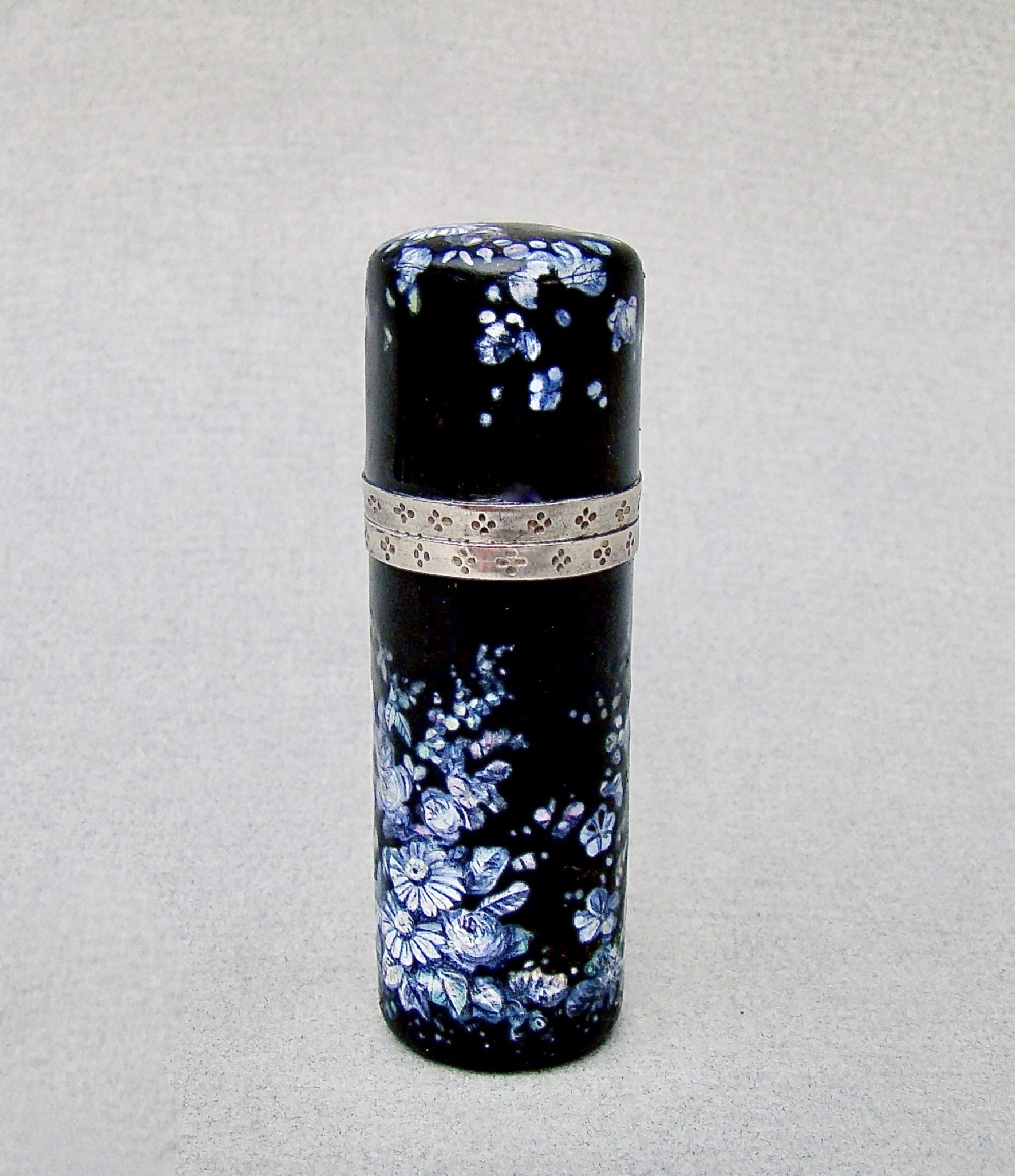 RARE 19TH CENTURY FRENCH SILVER MOUNTED LIMOGES ENAMEL SCENT BOTTLE, CIRCA 1880
