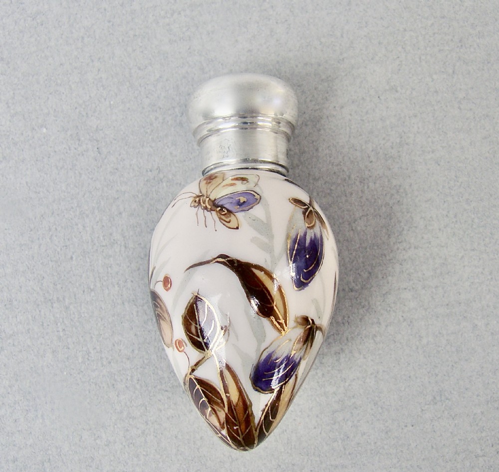 EXQUISITE VICTORIAN SILVER & PORCELAIN EGG SCENT BOTTLE BY CHARLES MAY, BIRMINGHAM 1896