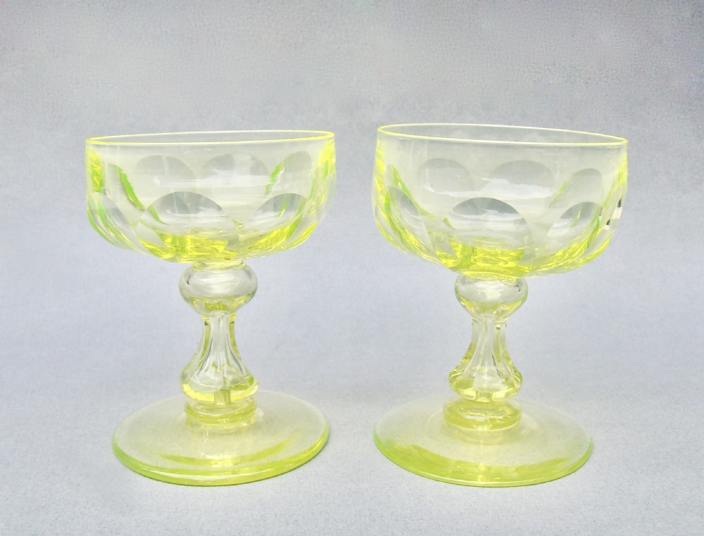 RARE PAIR OF VICTORIAN URANIUM GLASS CHAMPAGNE GLASSES, CIRCA 1890 View II