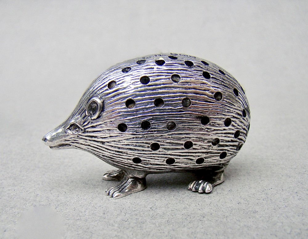 RARE EDWARDIAN SILVER HEDGEHOG PIN CUSHION BY ADIE & LOVEKIN, BIRMINGHAM 1906

