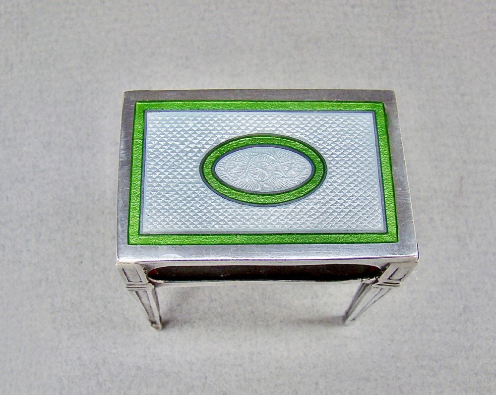 VERY RARE SILVER AND GUILLOCHE ENAMEL NOVELTY MATCHBOX HOLDER BY LEVI & SALAMAN, BIRMINGHAM 1911