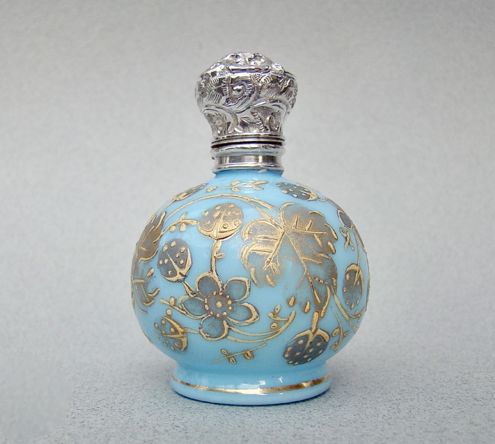 CHARMING VICTORIAN SILVER MOUNTED MOSER GLASS SCENT BOTTLE, CIRCA 1890