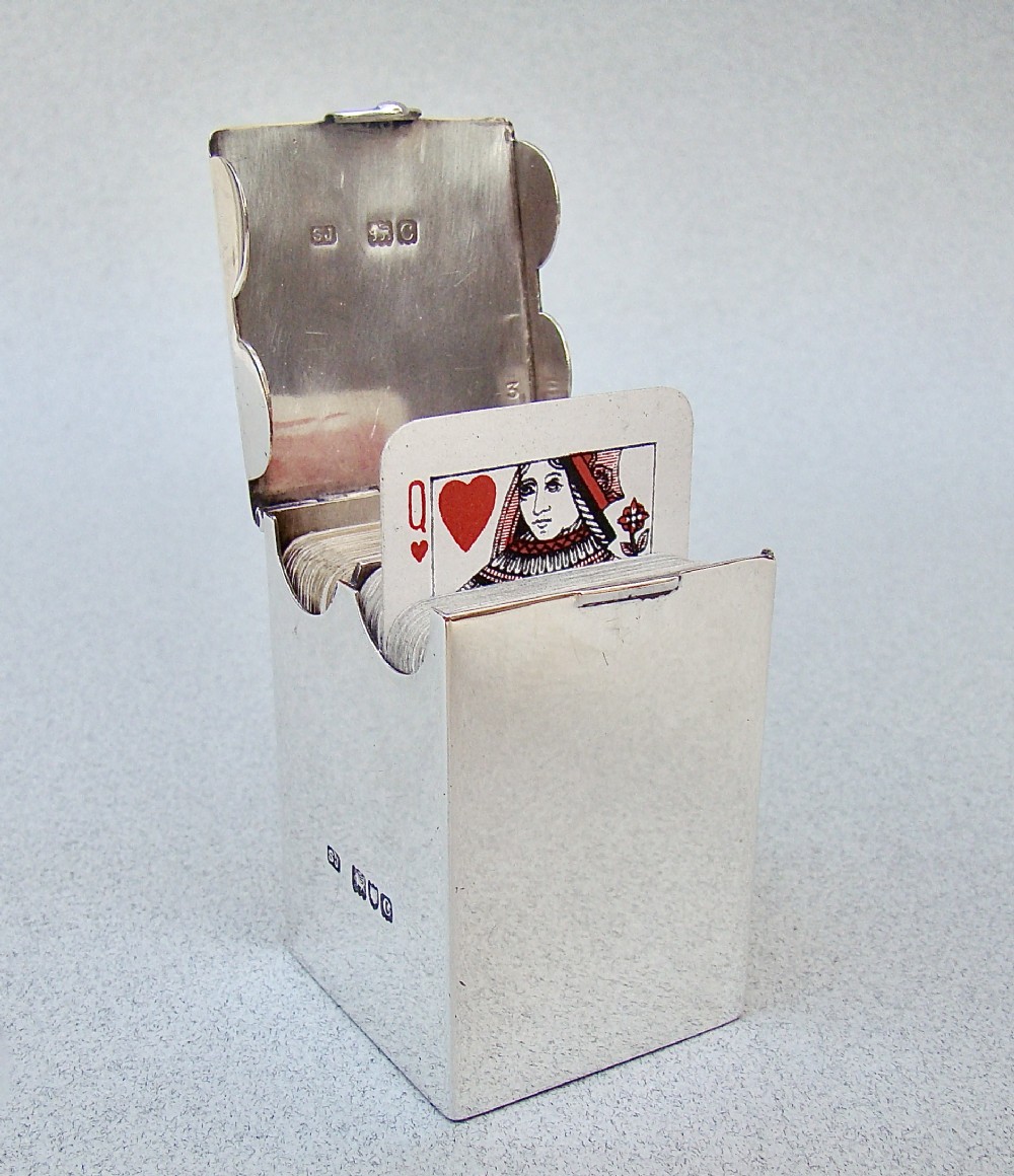 FABULOUS VICTORIAN SILVER MINIATURE PATIENCE CARD BOX BY SAMUEL JACOB, LONDON 1898