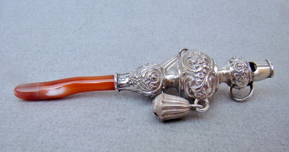 EXQUISITE VICTORIAN SILVER & CORAL BABY RATTLE BY CRISFORD & NORRIS, BIRMINGHAM 1900 View II