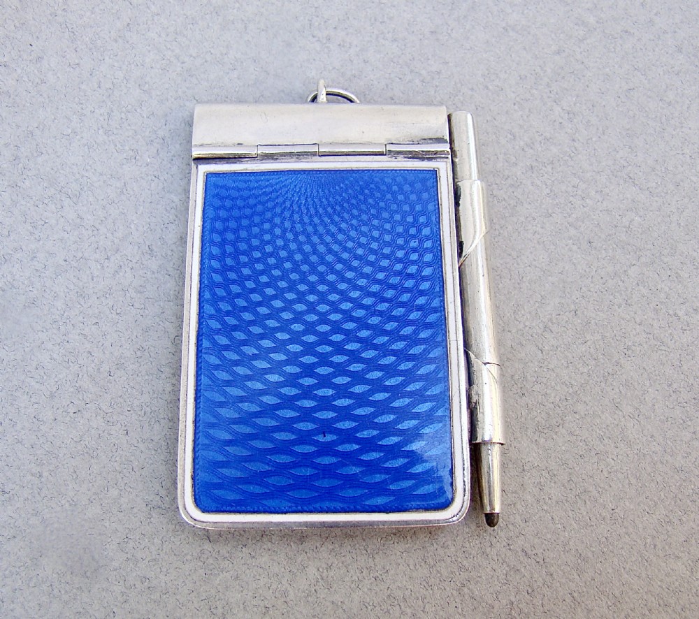 RARE SILVER AND GUILLOCHE ENAMEL AIDE MEMOIRE, LONDON IMPORT MARKS FOR 1911