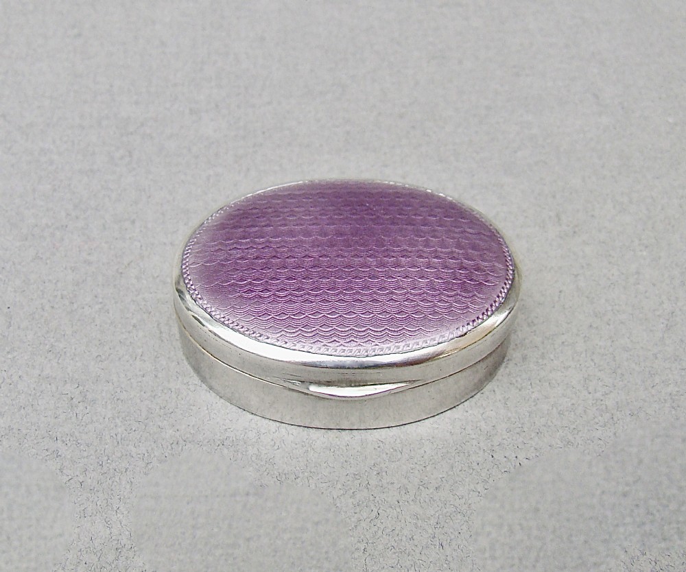FABULOUS CONTINENTAL SILVER & GUILLOCHE ENAMEL PILL BOX , CIRCA 1930