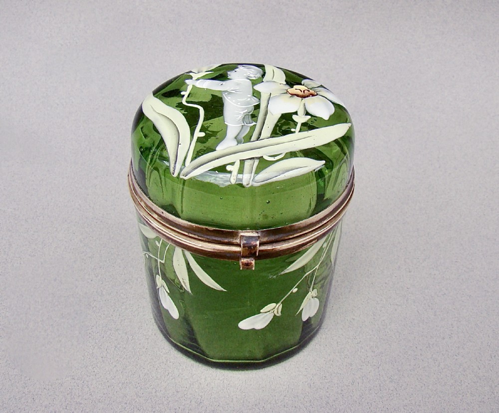 EXQUISITE ART NOUVEAU FRENCH MARY GREGORY DRESSING TABLE JAR , CIRCA 1890