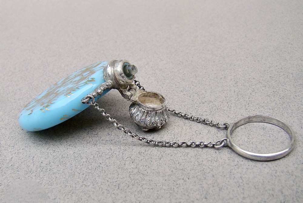 RARE FRENCH SILVER & OPALINE GLASS CHATELAINE SCENT BOTTLE, CIRCA 1880 View IV
