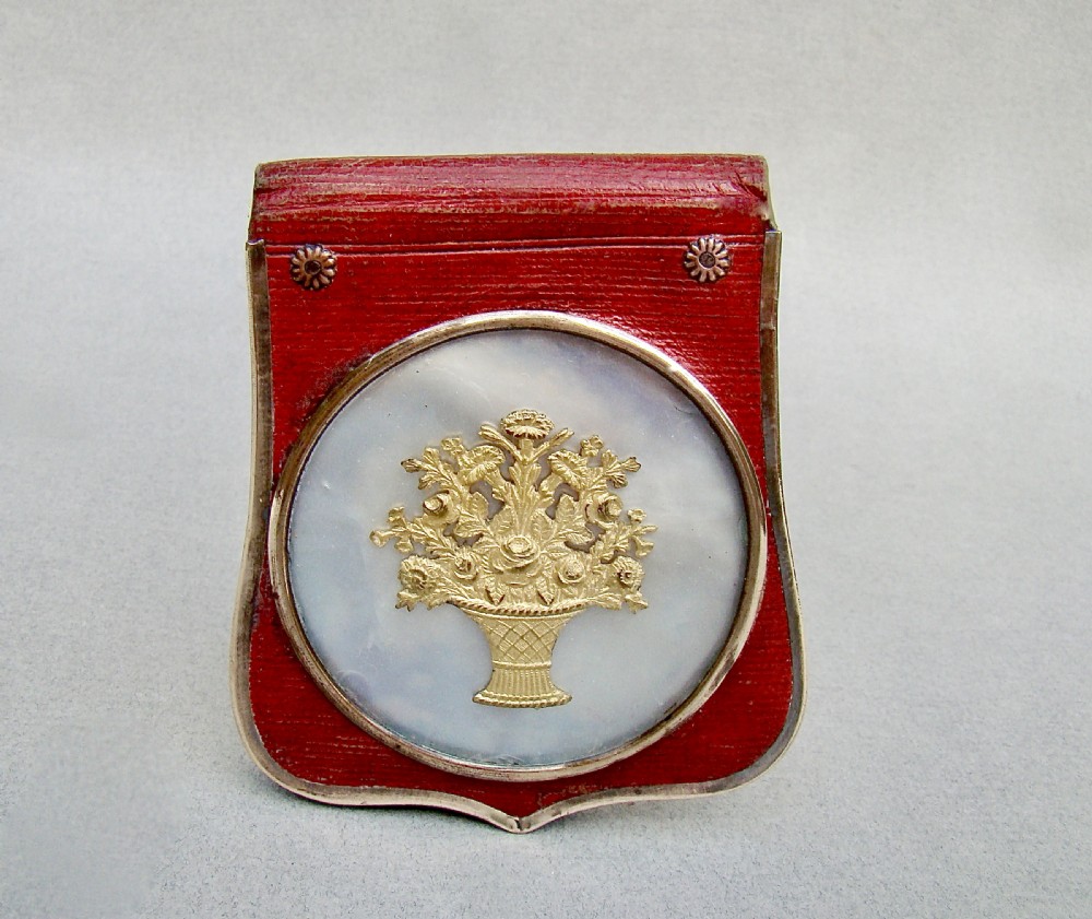 RARE 19TH C. FRENCH PALAIS ROYAL SILVER GILT MOUNTED LEATHER PURSE, CIRCA 1850