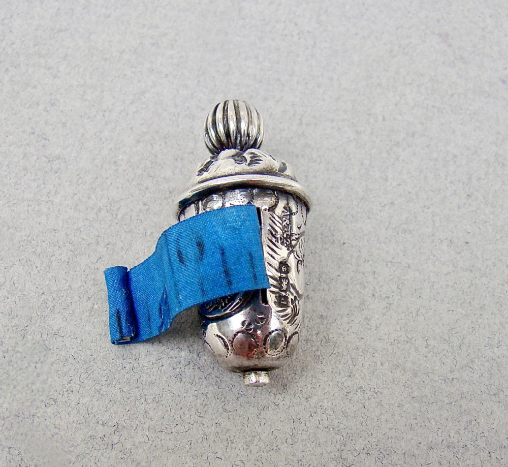 RARE EDWARDIAN SILVER ACORN SHAPED TAPE MEASURE BY A & J ZIMMERMAN, BIRMINGHAM 1903