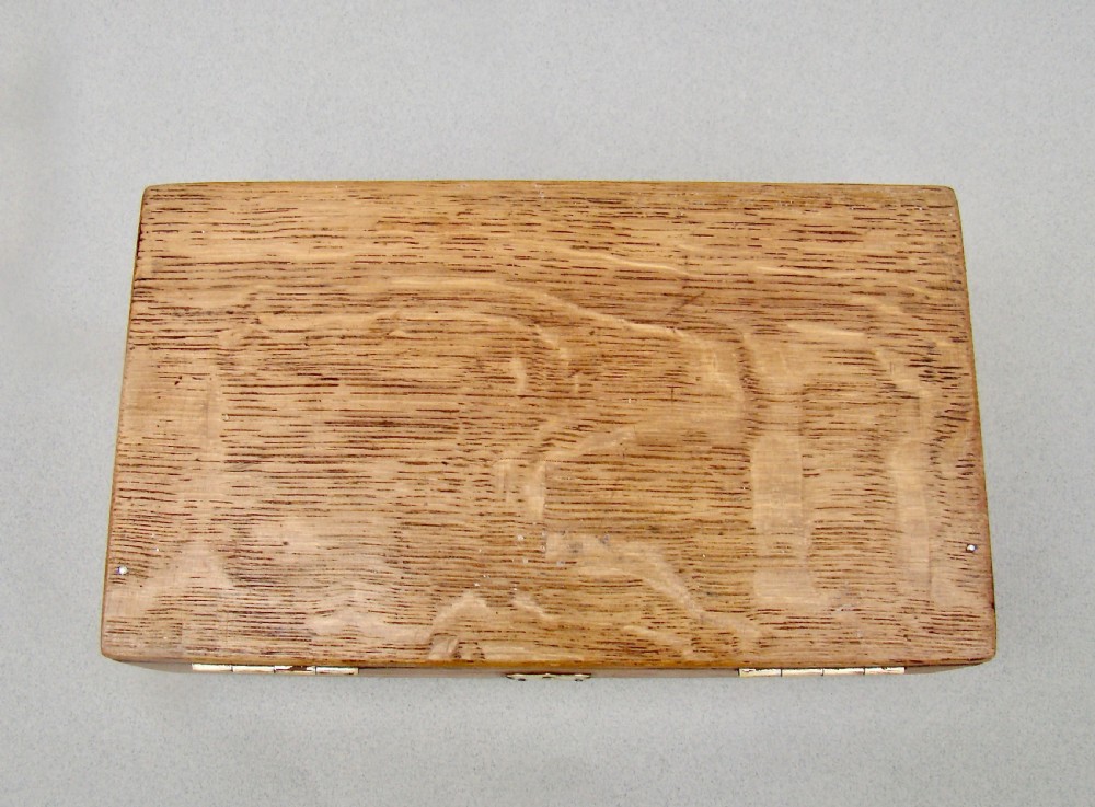 An Edwardian oak box featuring sterling silver ribbon corner mounts and a silver script word reading Bridge on the lid. View VIII