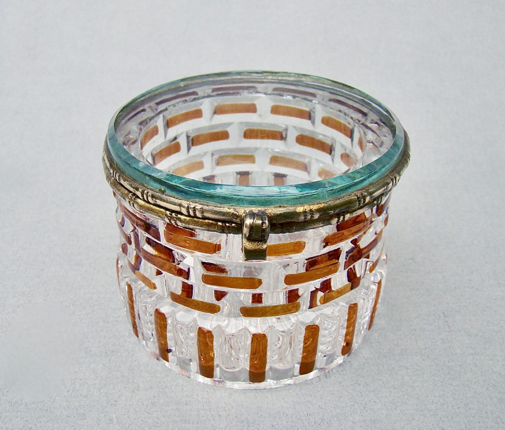  FRENCH BACCARAT AMBER & CLEAR GLASS TRINKET BOX , CIRCA 1900
