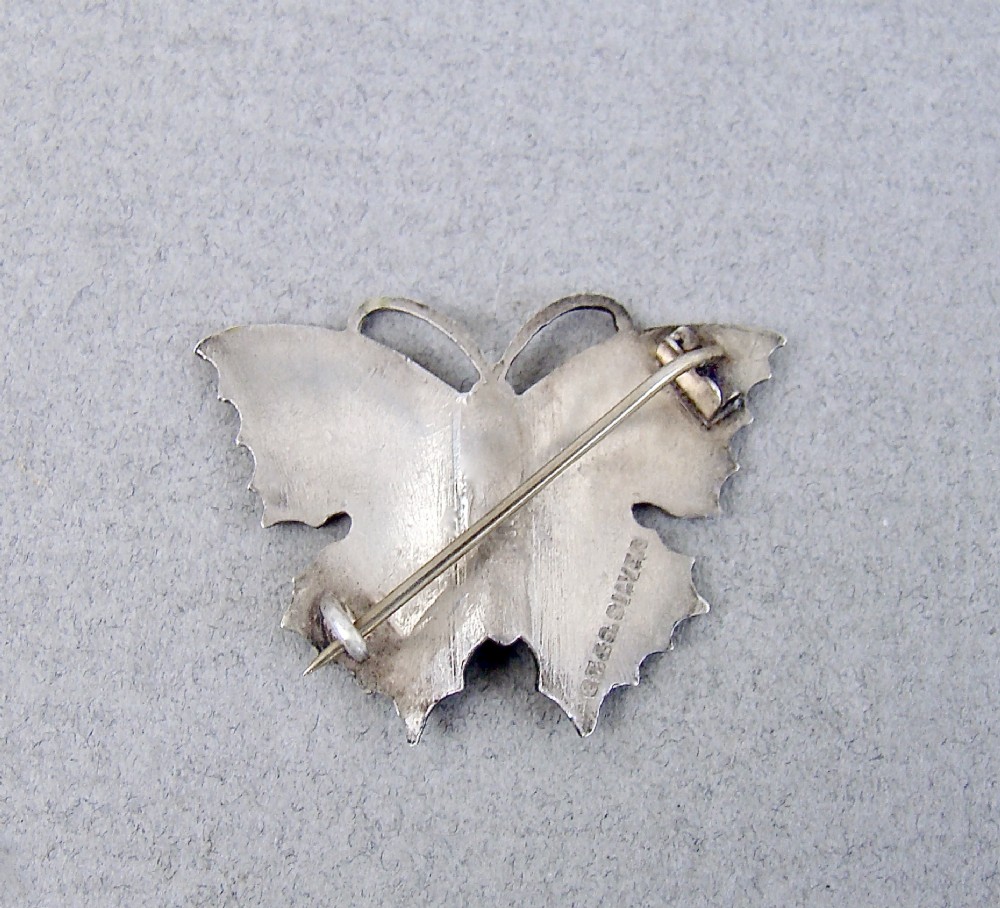EXQUISITE STERLING SILVER & GUILLOCHE ENAMEL BUTTERFLY BROOCH, CIRCA 1910 View III