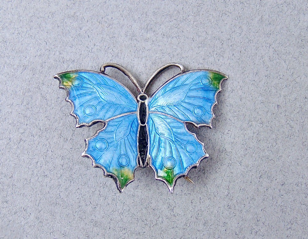 EXQUISITE STERLING SILVER & GUILLOCHE ENAMEL BUTTERFLY BROOCH, CIRCA 1910 View VI