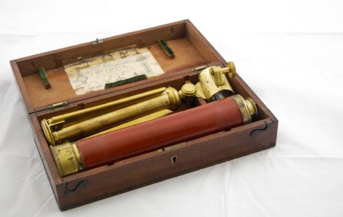 fig 1. A Regency Period Brass Desk-Top Three Drawer Telescope by Dollond with Original Box & Stand