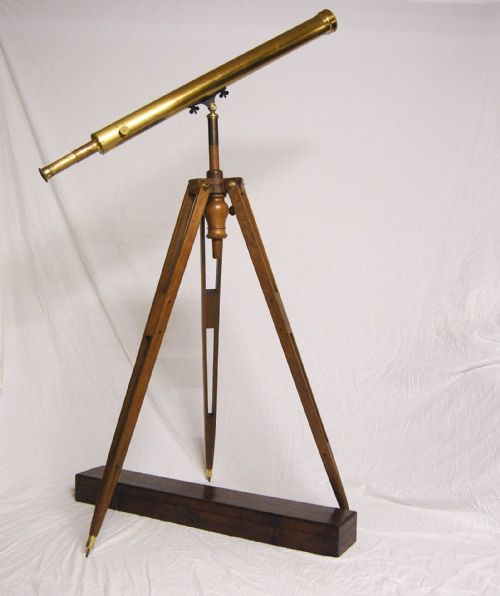 French Early Victorian Brass Lacquered Telescope on Walnut Stand with Case "Cauchoix Quai Voltaire a Paris"