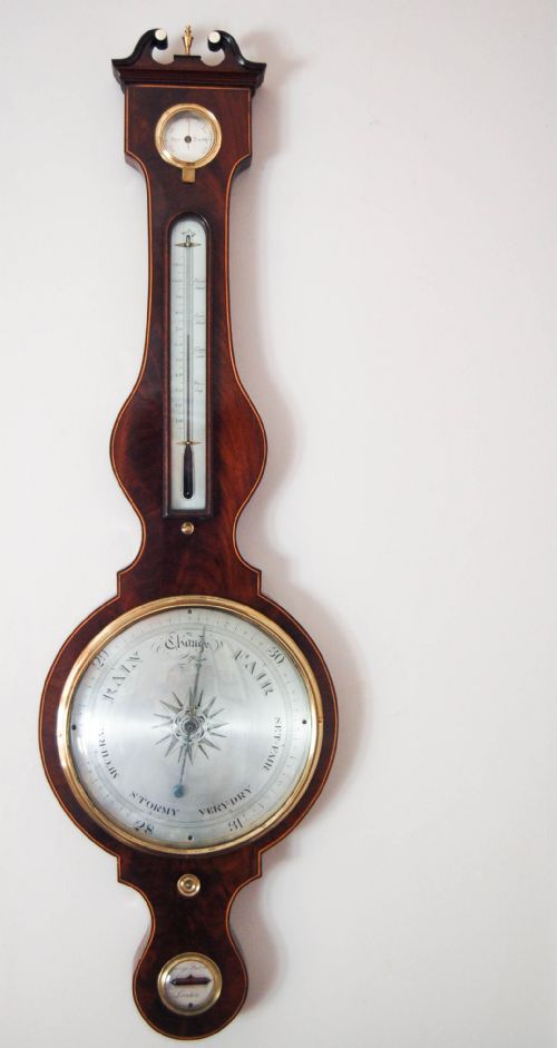 Early Nineteenth Century Ten Inch Dial Mahogany & Satinwood 'Banjo' Wheel Barometer by George Bateman London