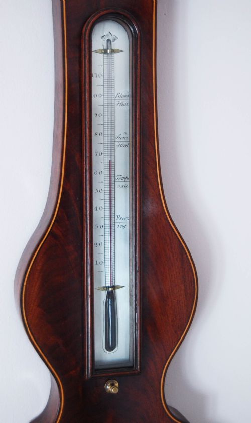 fig 3. Early Nineteenth Century Ten Inch Dial Mahogany & Satinwood 'Banjo' Wheel Barometer by George Bateman London
