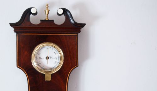 fig 4. Early Nineteenth Century Ten Inch Dial Mahogany & Satinwood 'Banjo' Wheel Barometer by George Bateman London
