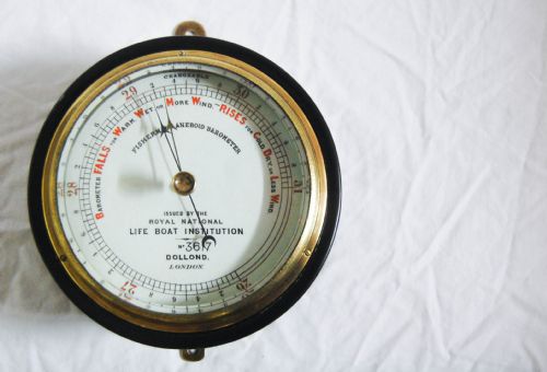 Late Victorian Fisherman's Aneroid Barometer by Dollond of London & Issued by the Royal National Lifeboat Institution (Rnli)