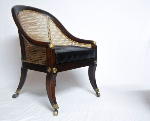 Regency Period Oak Bergere Library Chair or Bedroom Chair Attributed to Gillows of Lancaster